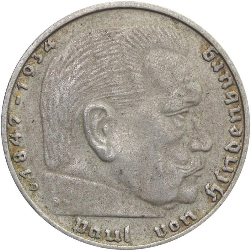 2 marki niemieckie Hindenburg 1938, D, srebro