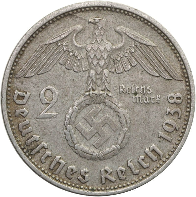 2 marki niemieckie Hindenburg 1938, D, srebro