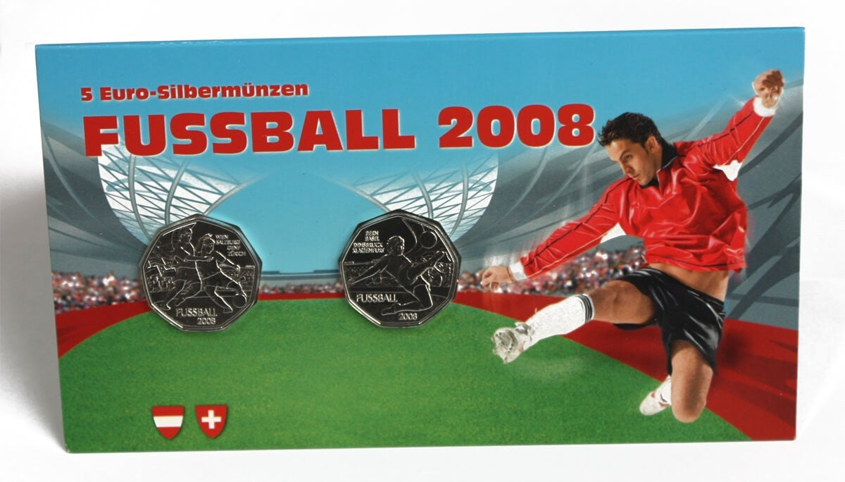 2008 2x 5 EURO Austria FUSSBALL - blister