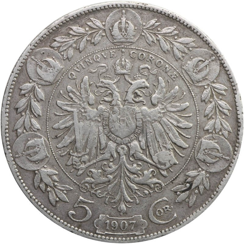 Austria 5 koron, 1907, srebro, st. 3