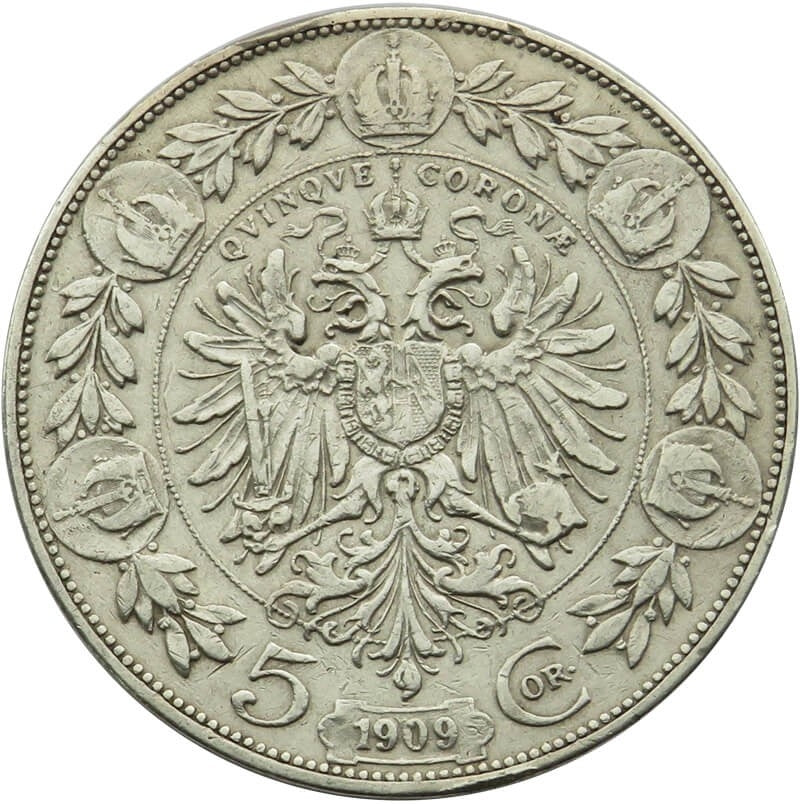 Austria, 5 koron 1909, Franciszek Józef I, stan 3-