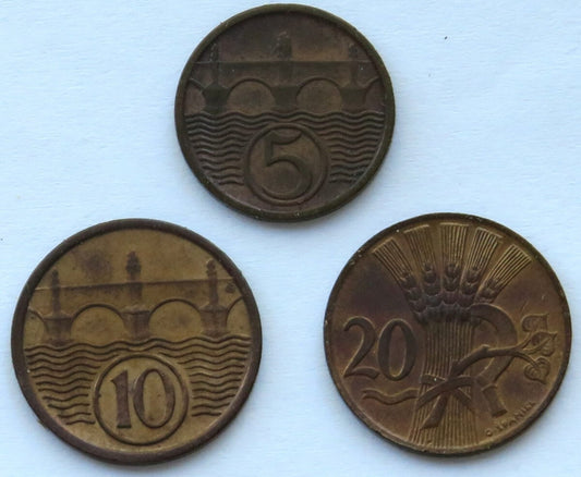 Czechosłowacja, 5, 10, 20 halerzy, 1925-1948 r.