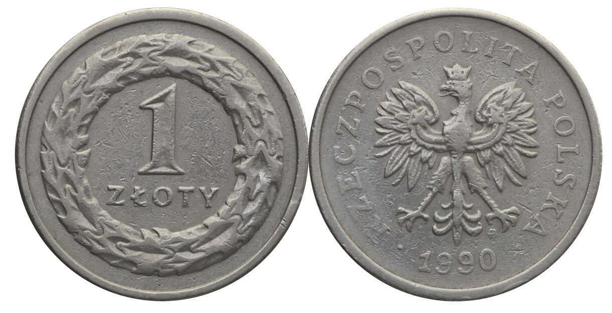 Destrukt, 1 złoty 1990, niedobity na awersie