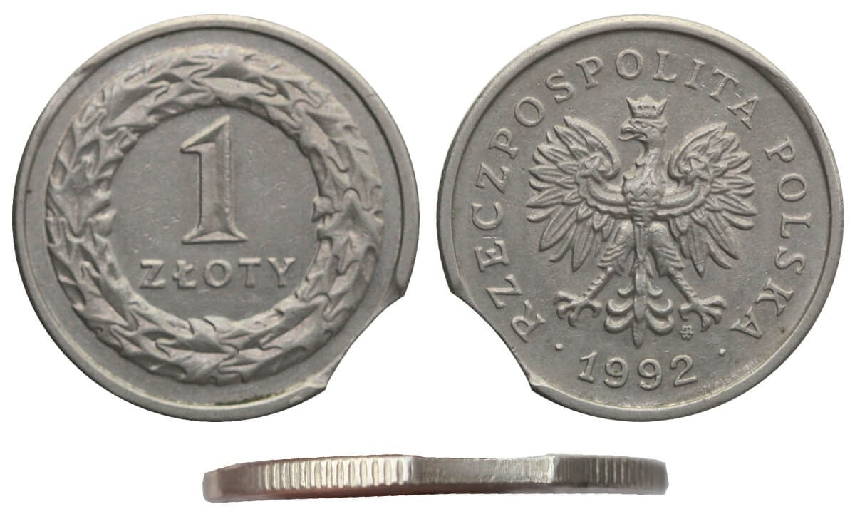 Destrukt, 1 złoty 1992, końcówka blachy, st. 2+