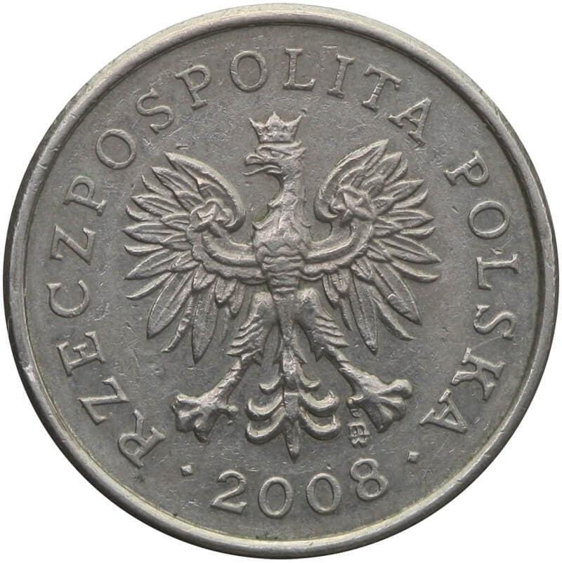 Destrukt, (zanieczyszczony stempel (szpony orła), 20 groszy 2008