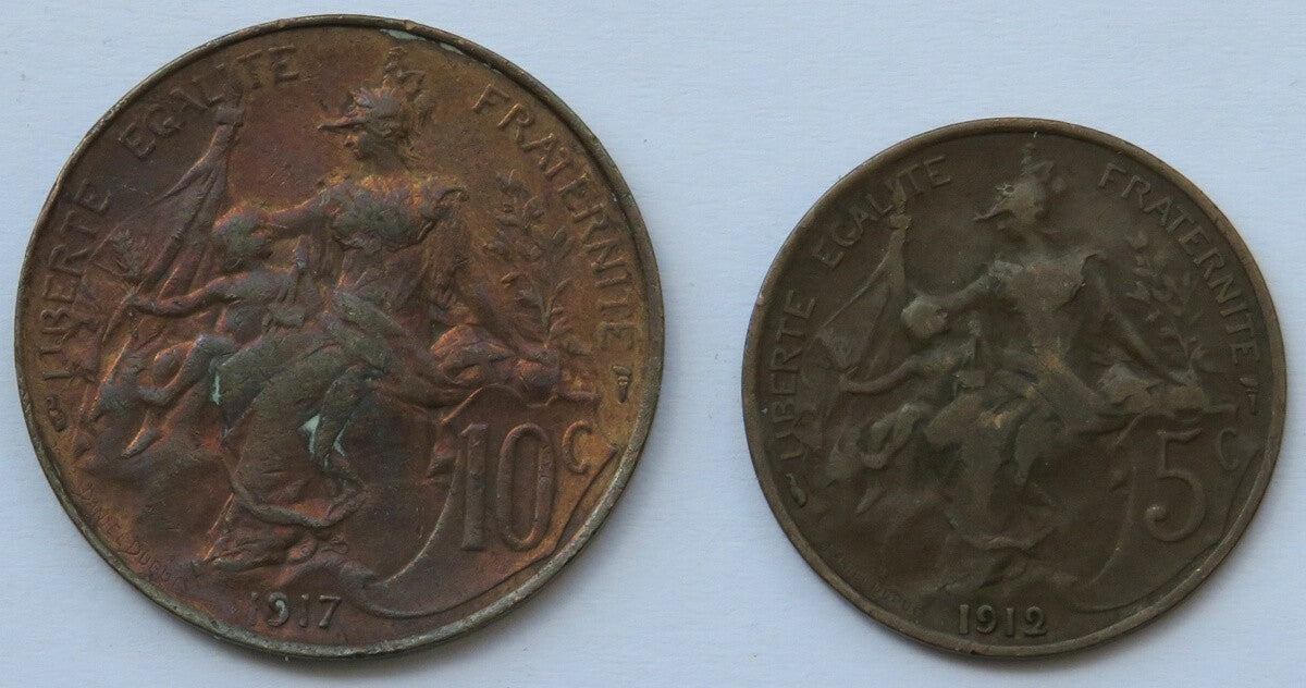 Francja, 10 centymów 1917 + 5 centymów 1912