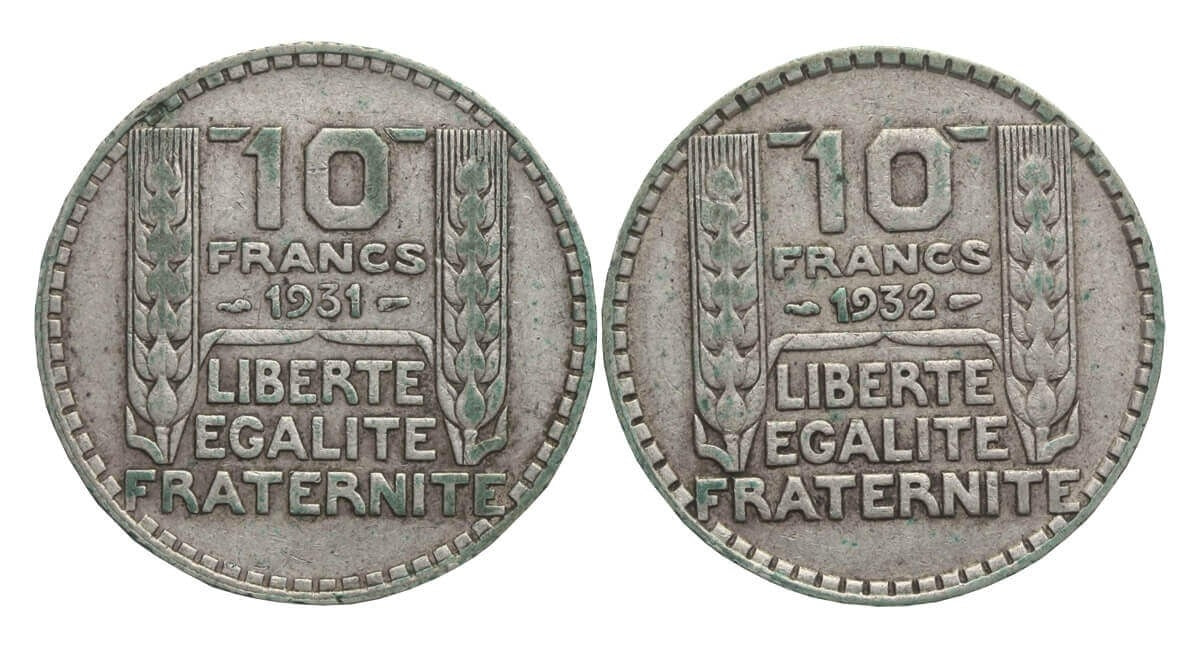 Francja Lot: 2 x 10 franków1931, 1932, srebro