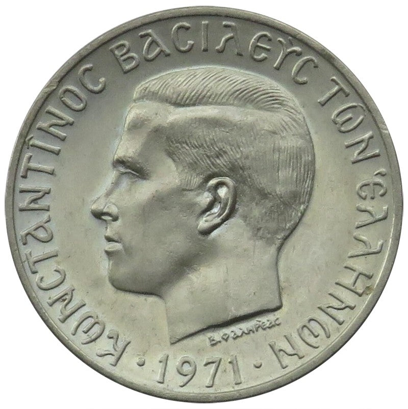 Grecja - Konstantyn II, 10 drahm 1971, okołomennicza, nakład 502.000