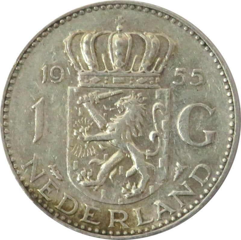 Holandia, 1 gulden 1955, srebro, stan 3+