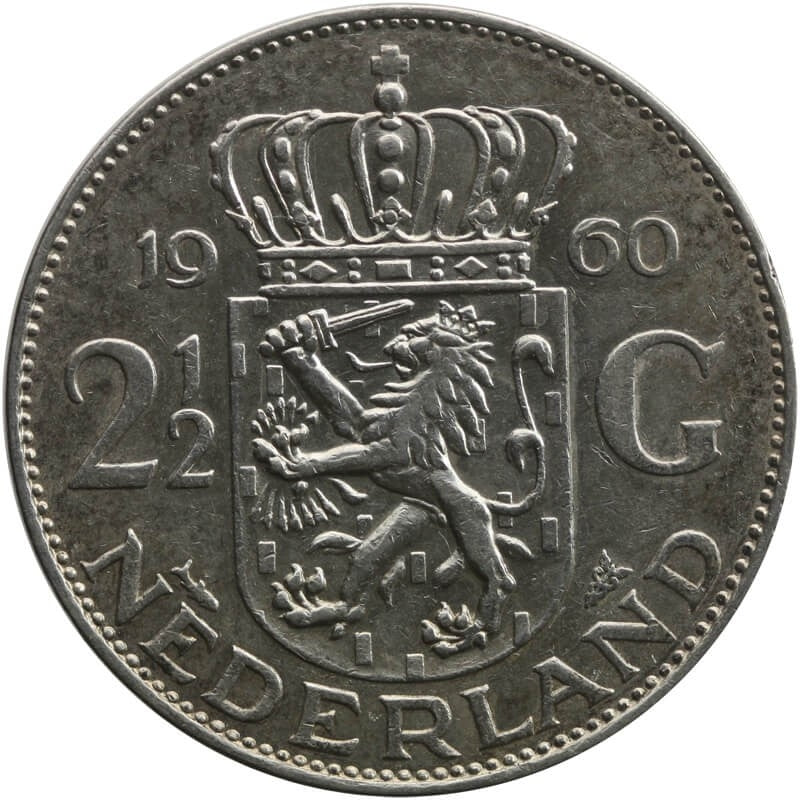 Holandia 2½ guldena, 1960, srebro, st. 3