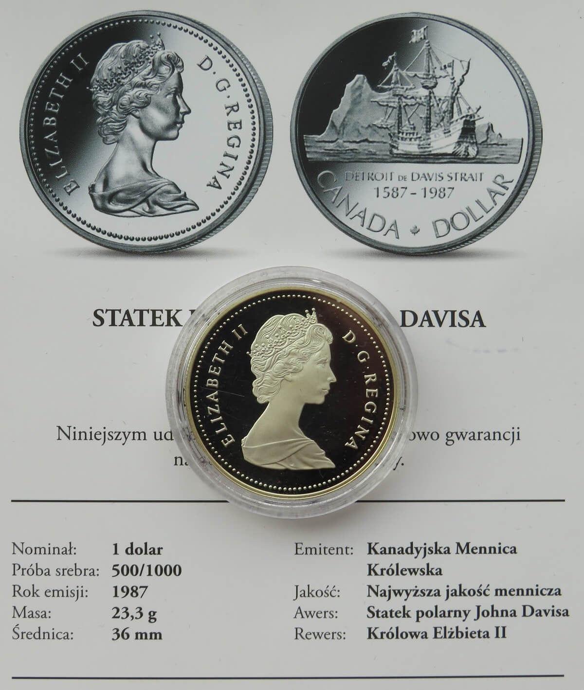 Kanada, 1 dolar 1987, Statek polarny Johna Daviesa, stan L-