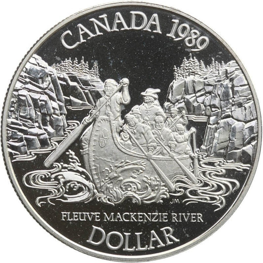 Kanada, 1 dolar 1989, rzeka Mackenzie, srebro