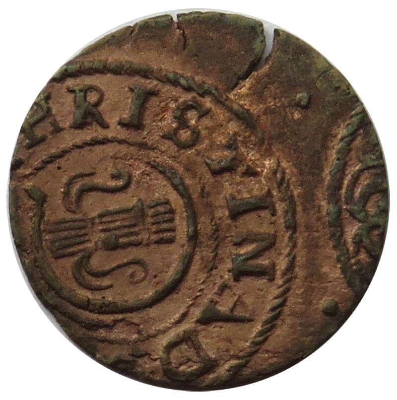 Liwonia Ryga Szwedzka okupacja, 1 solidus, 1660, przesunięty stempel