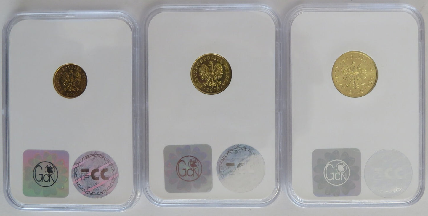 Lot: 1, 2, 5 groszy 2009, GCN MS 65-66, mennicze