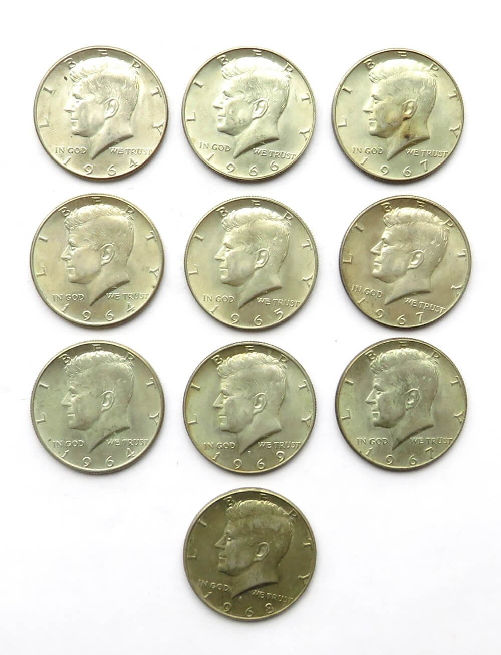 LOT 10 x 1/2 dolara Kennedy 1964-1969 srebro