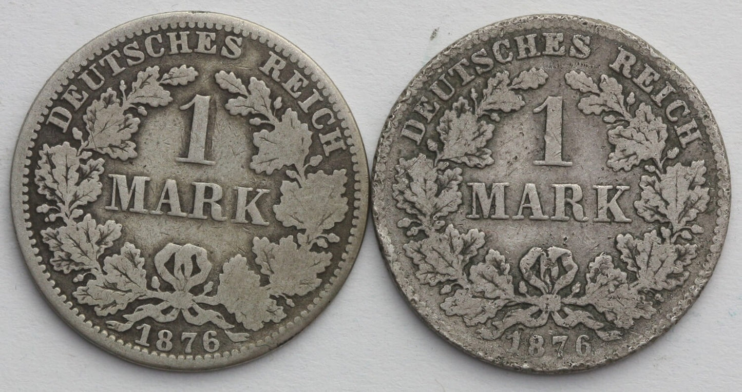 Lot: 2 x 1 Marka 1876, A i H, stan 3/3-, srebro