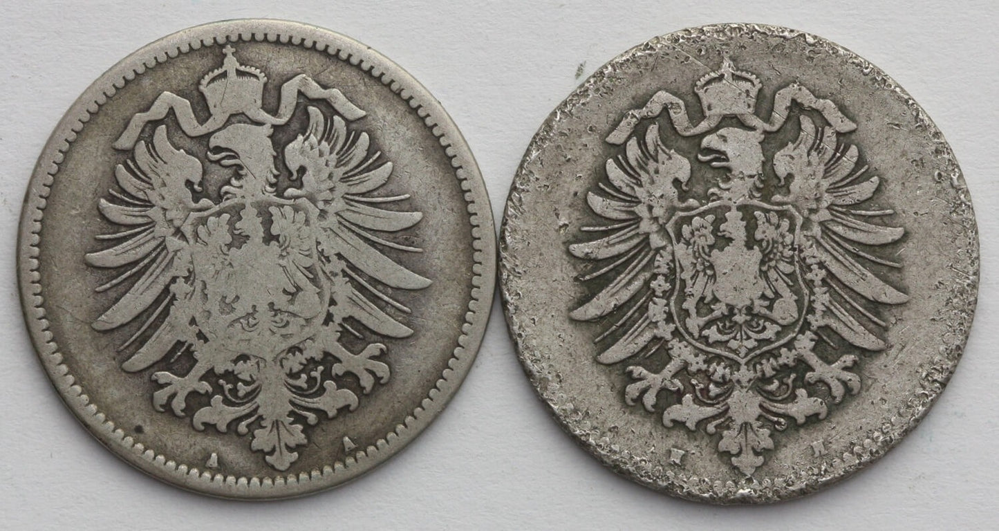 Lot: 2 x 1 Marka 1876, A i H, stan 3/3-, srebro