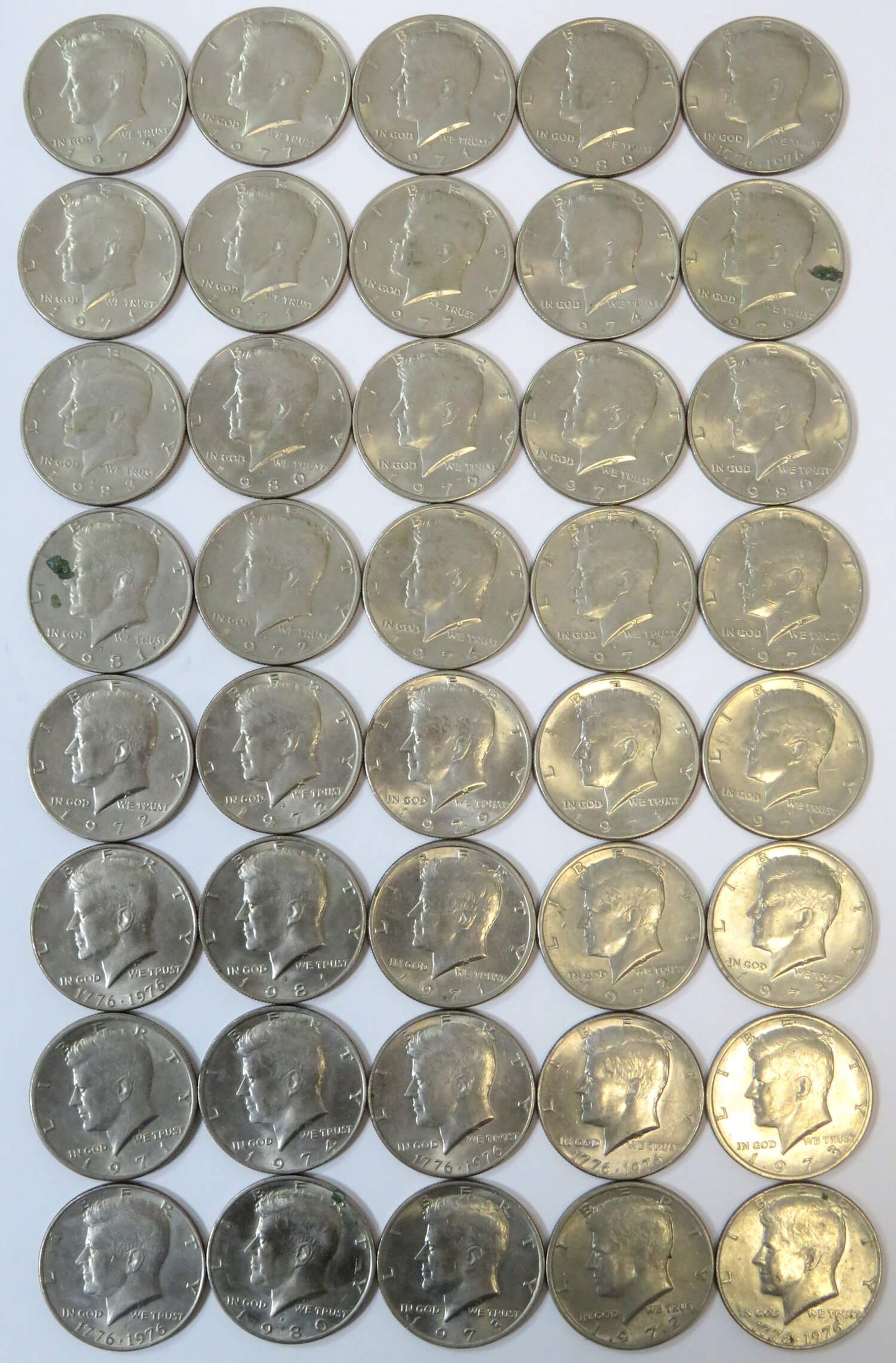 LOT: 40 x 1/2 half dollar Kennedy, miedzionikiel, mix roczników, bardzo ładne