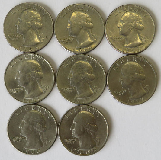 Lot: 8 x USA ¼ dolara (quarter, 25 centów), różne roczniki