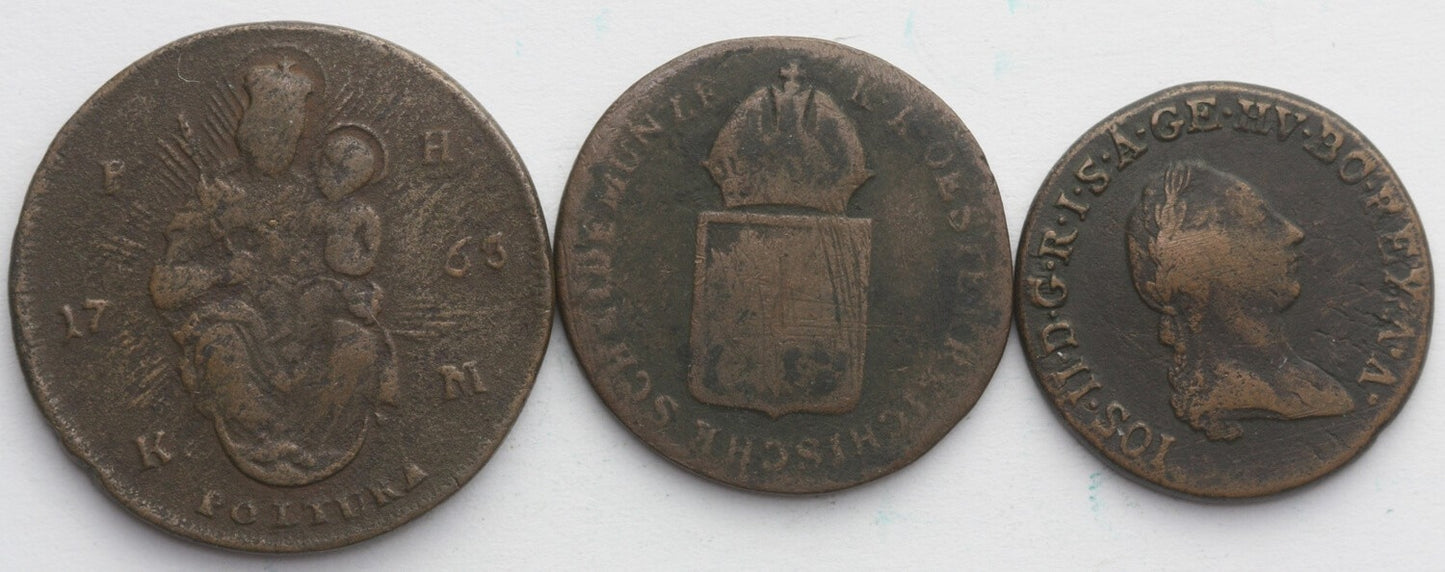 Lot Austria / Węgry: 1 x połtura 1763, 2 x krajcar 1790 + 1816