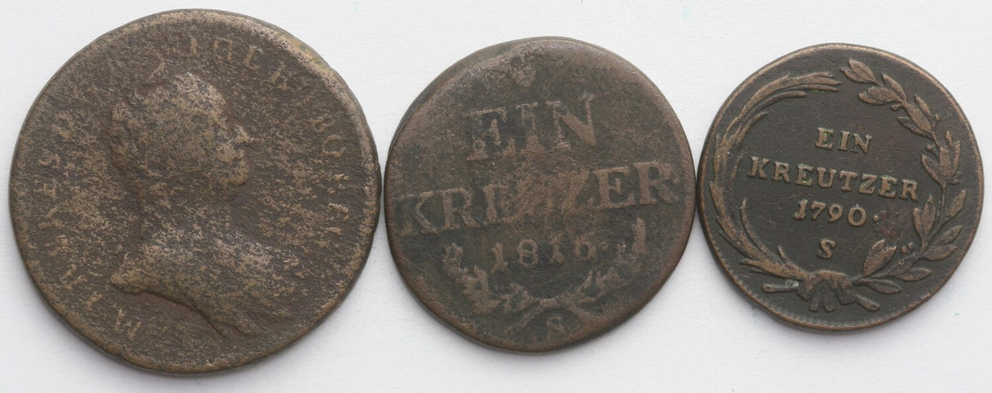 Lot Austria / Węgry: 1 x połtura 1763, 2 x krajcar 1790 + 1816