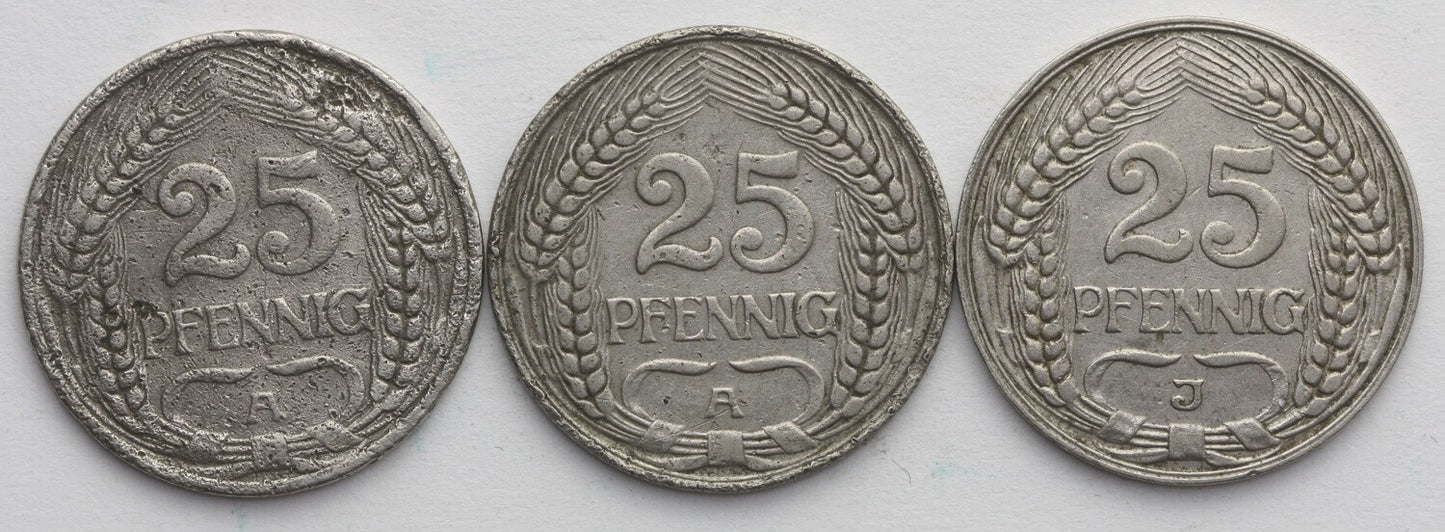 Lot: Niemcy, 3 x 25 fenigów (pfennig), 1910, 1911, 1912