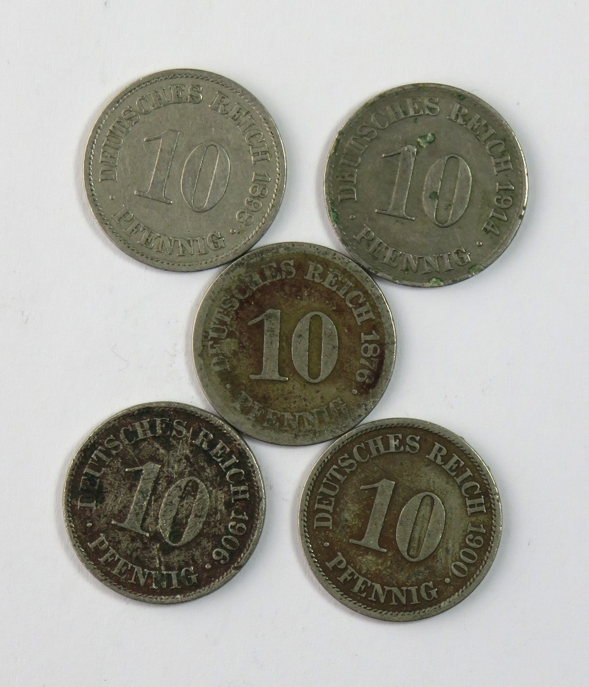 Lot: Niemcy 5 x 10 fenigów: 1876, 1898, 1900, 1906, 1914