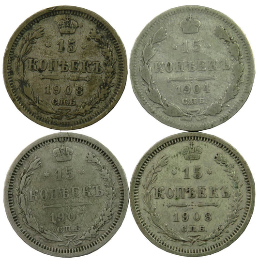 Lot: Rosja 4 x 15 Kopiejek, srebro Ag