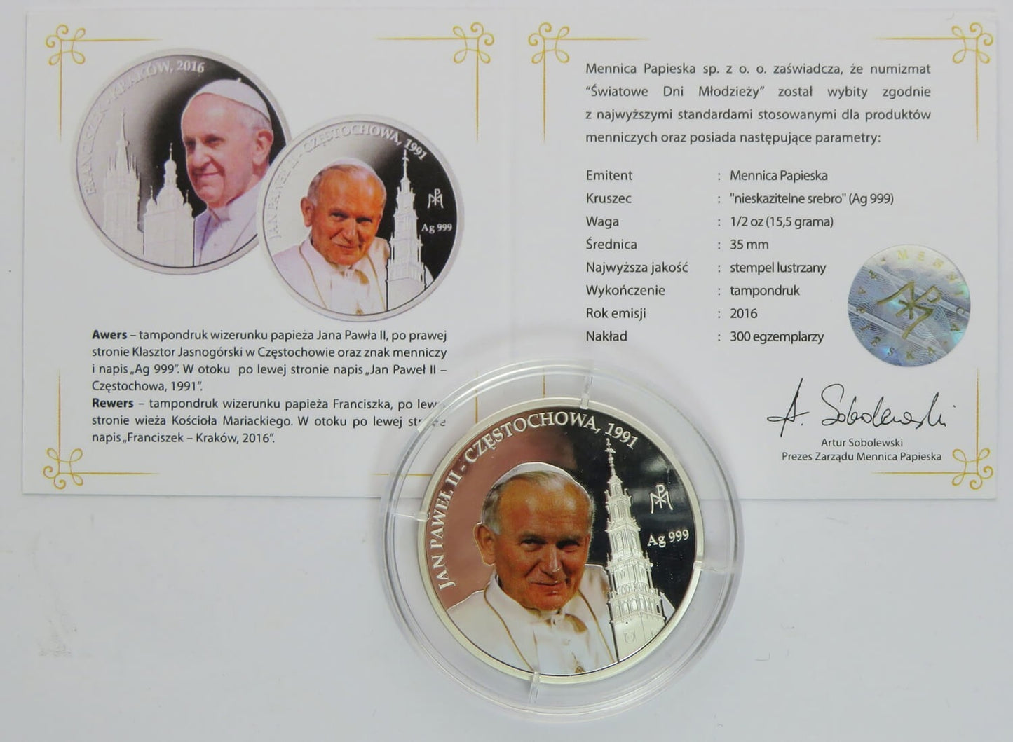 Medal Jan Paweł 2 / Papież Franciszek, czyste srebro Ag999, certyfikat