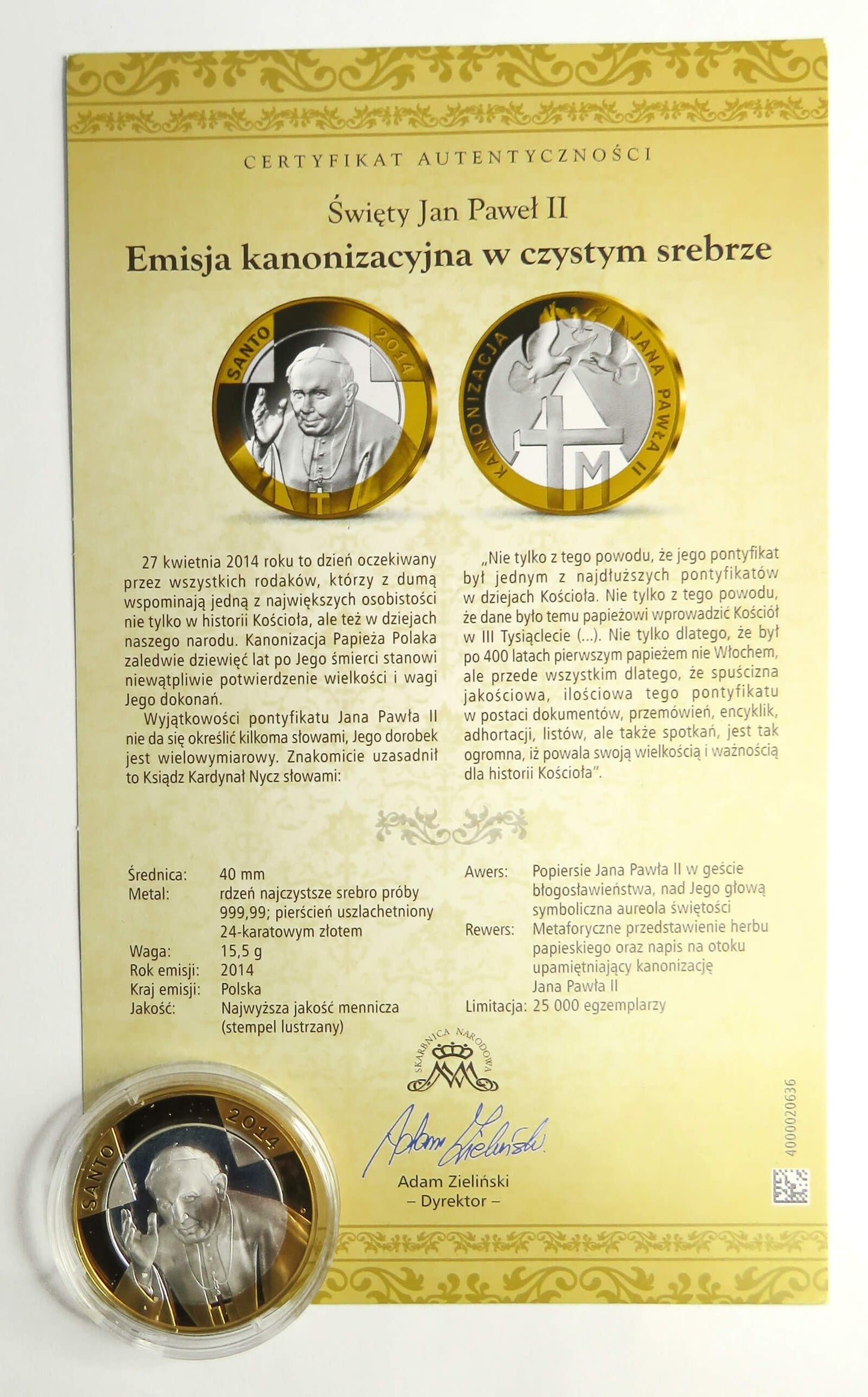 Medal Santo Subito Jan Paweł II - Emisja kanonizacyjna