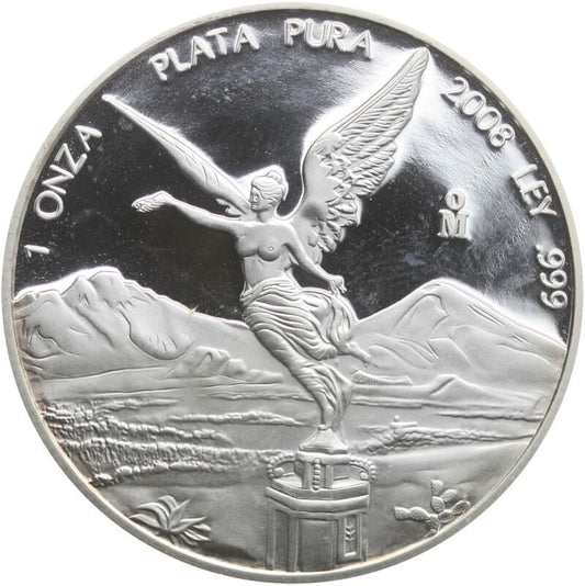 Meksyk 1 onza Libertad 2008, Anioł Wolności, 1Oz, Ag999, certyfikat