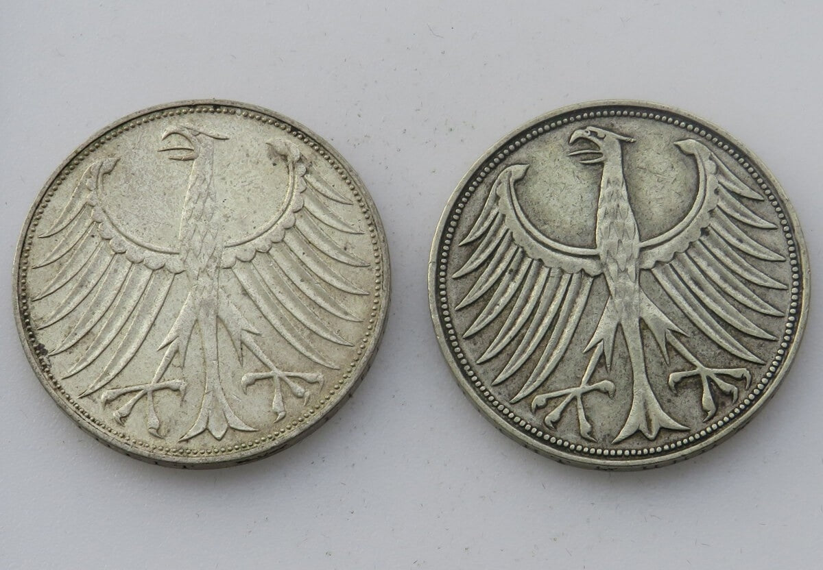 Niemcy 2 x 5 marek 1951 D, 1973 D, stan 2