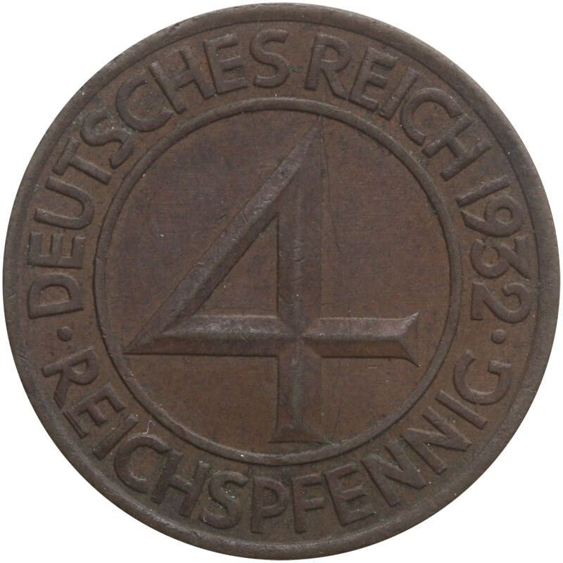 Niemcy 4 reichsfenigi, 1932, A, 3+, ładna