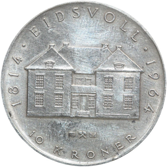 Norwegia 10 koron, 1964 150 rocznica Konstytucji, Srebro 0.900