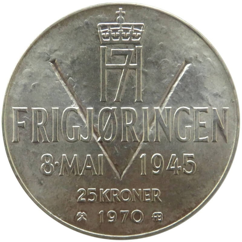 Norwegia, 25 koron 1970, 25 rocznica wyzwolenia