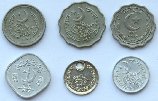 Pakistan, monety z lat 1948-1977, zestaw 6 sztuk