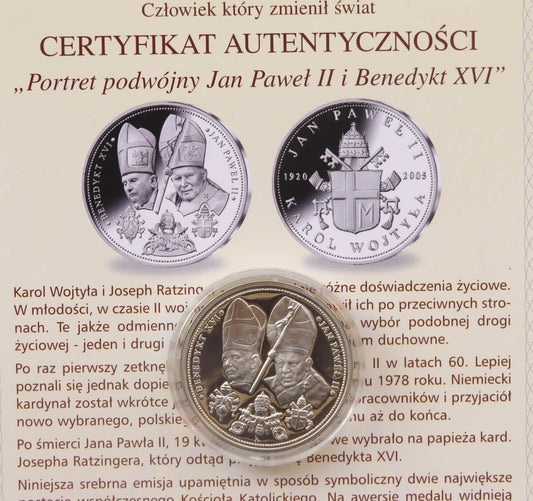 Polska, medal Jan Paweł II i Benedykt XVI, certyfikat