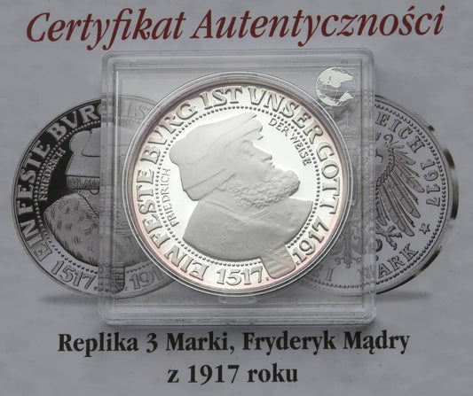 Replika, 3 marki, Fryderyk Mądry z 1913, srebro 999