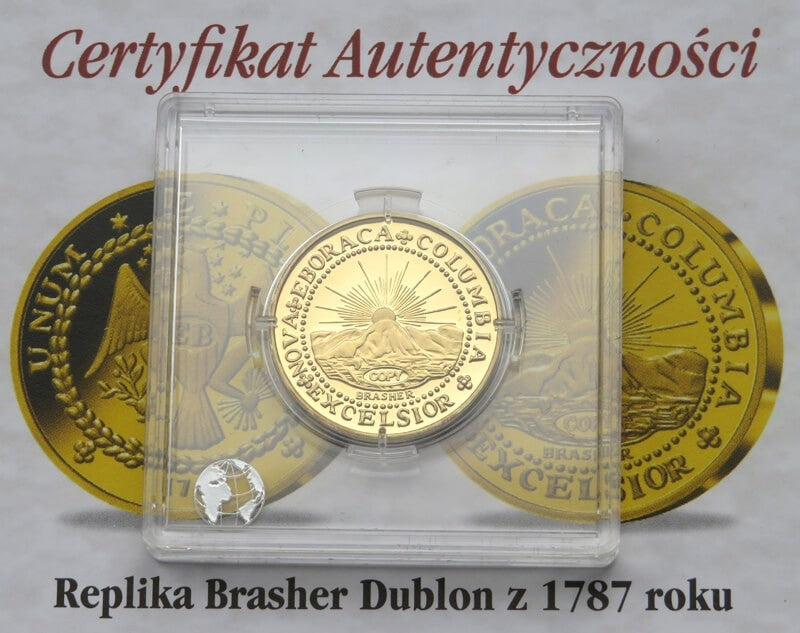 Replika Kolumbia, Brasher Dublon 1787, srebro złocone