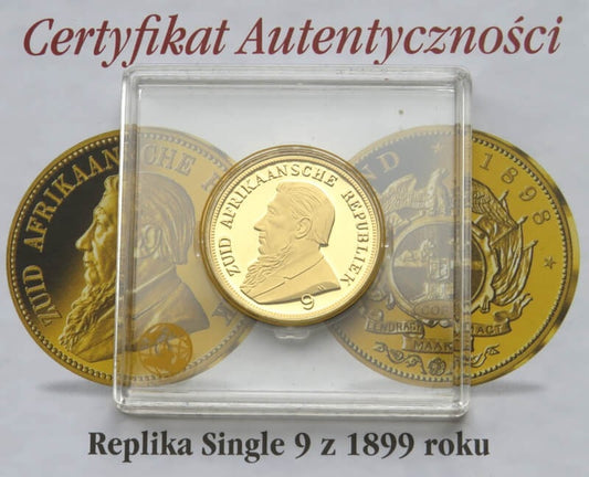 Replika Single 9 z 1898, Afryka Południowa, srebro złocone