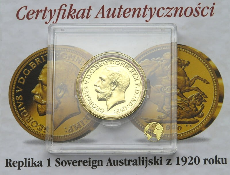 Replika Sovereighn Suweren Australijski 1920, srebro złocone