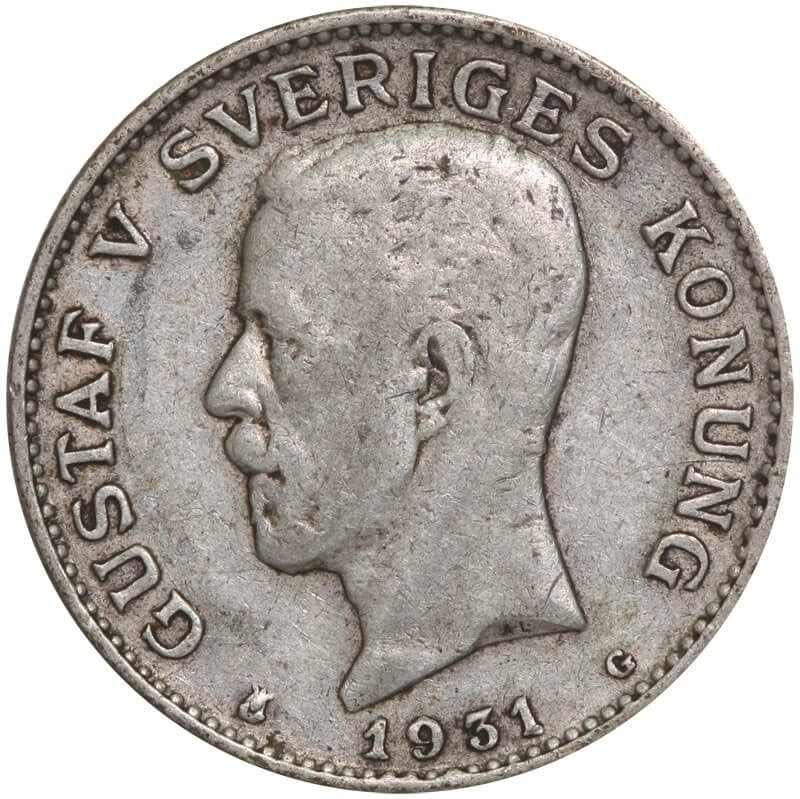 Szwecja 1 korona, srebro Ag800, 1931