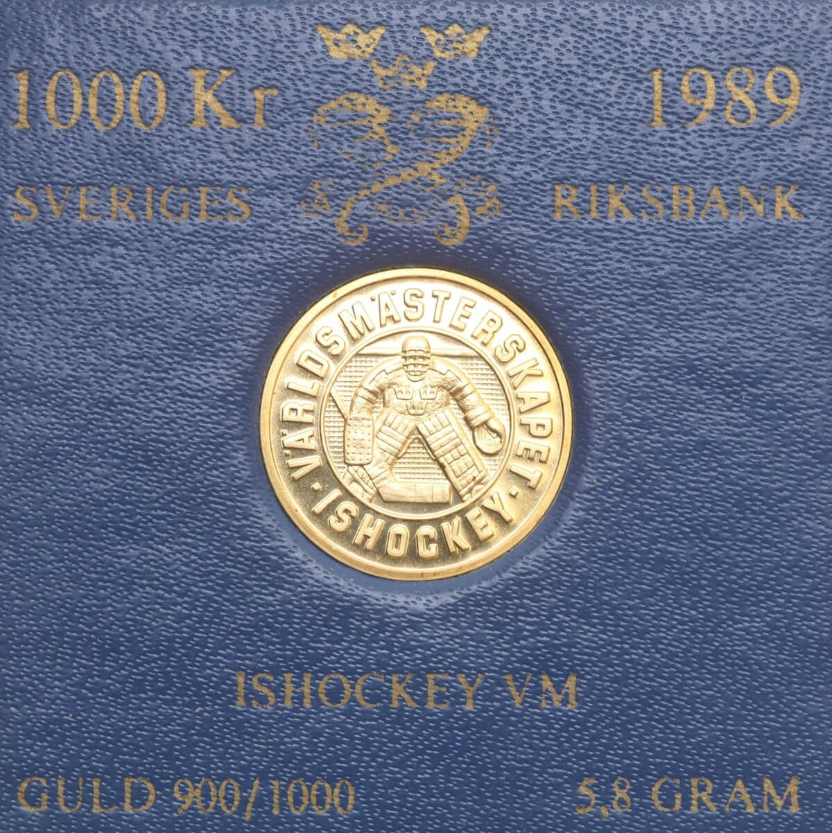 Szwecja 1000 koron, 1989, złoto Au900, 5.8g,  Hokej na lodzie