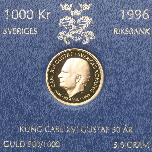 Szwecja 1000 koron, 1996, złoto Au900, 5.8g,  Karol XVI Gustaw