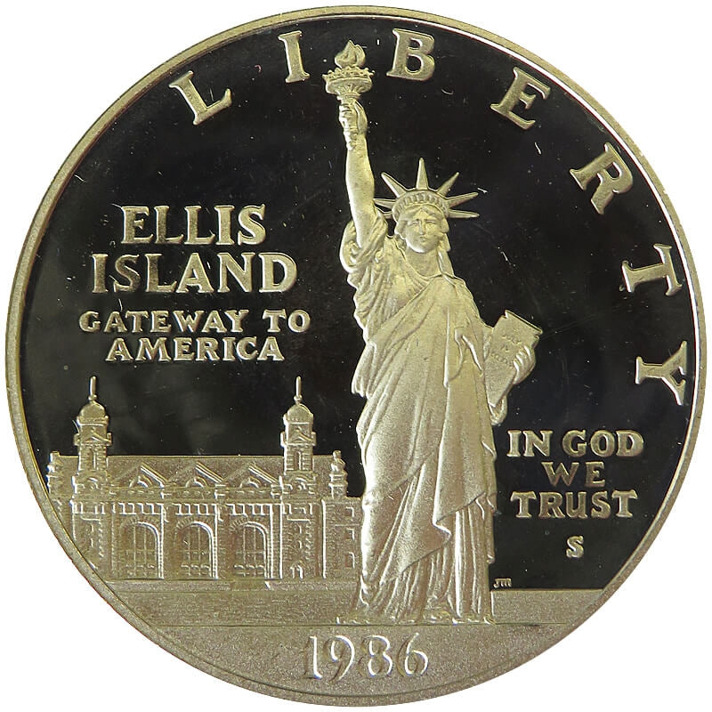 USA 1 dolar, 1986, Ellis Island, stan 1-, certyfikat