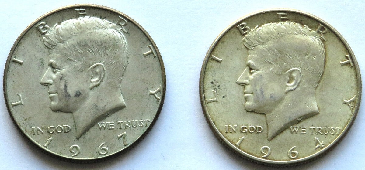 USA, 2 x 1/2 dolara, half dollar Kennedy, stan 2, 1964 i 1967 r.