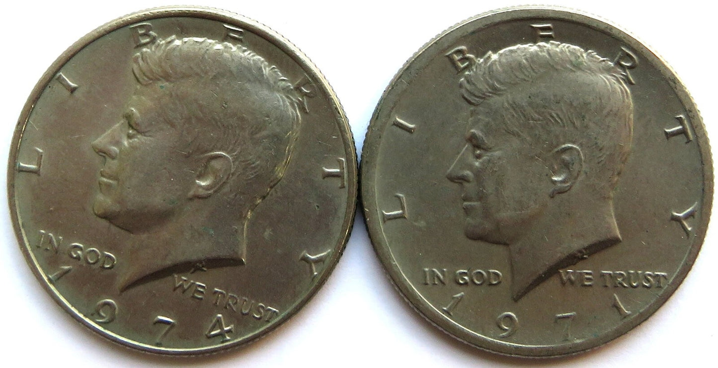 USA 2 x 1/2 half dollar Kennedy 1971, 1974