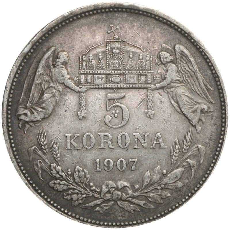 Węgry 5 koron, 1907, srebro, st. 3